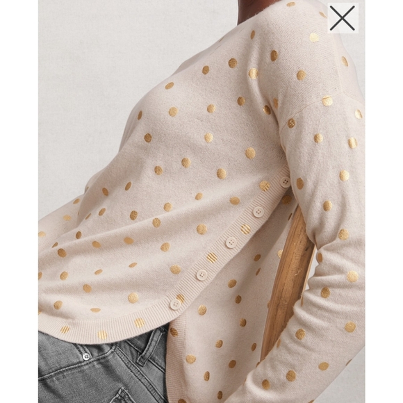 Garnet Hill | Ophelia Cashmere Side-Button Sweater - Cream/Gold Polkadot - Picture 16 of 16